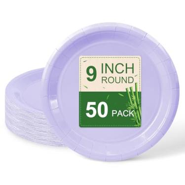 Imagem de LIKAJON 50 peças de pratos de papel roxo claro, pratos de sobremesa descartáveis de 22 cm para dia dos namorados, festa de chá, chá de bebê, aniversário, casamento, formatura, piquenique, churrasco