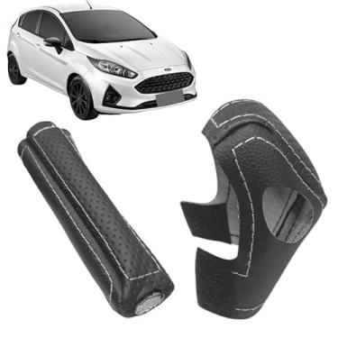 Imagem de Kit Capas Courvin Manopla Câmbio Automático Powershift + Alavanca Freio de Mão Compatível com New Fiesta 2014 À 2018