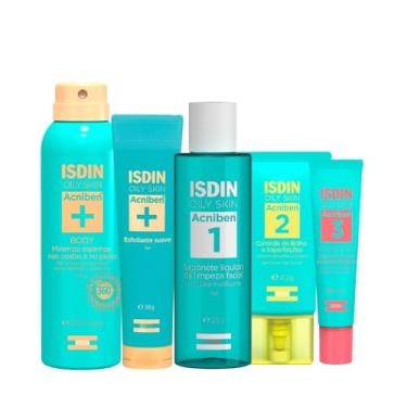 Imagem de Kit ISDIN Acniben - Spray Corporal Antiacne 150ml + Esfoliante Suave 105g + Sabonete Líquido Facial 208g + Hidratante Facial Gel Creme 41,2g + Gel Secativo 13,8g (5 Produtos)