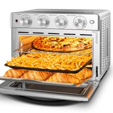 Imagem de Geek Chef Air Fryer Forno 26 QT, Fritadeira a ar grande, forno torrada com assado, pizza, forno de convecção, fácil de usar e limpar, torradas com 6 fatias, aço inoxidável