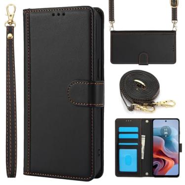 Imagem de Capa carteira de couro para celular Motorola Moto G24 4G (2024) com 3 compartimentos para cartão, 1 compartimento para dinheiro oculto, antiimpressões digitais, fecho magnético e suporte, pulso