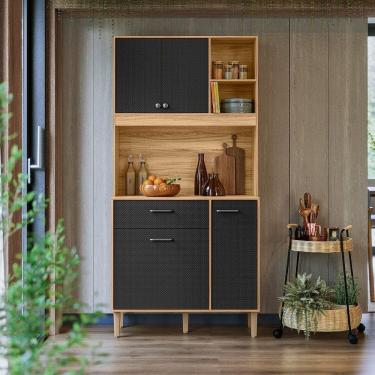 Imagem de Armario de Cozinha 4 Portas 1 Gaveta Erva Doce 90 Freijó/ Preto Esfera