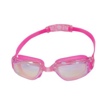 Imagem de oshhni Óculos de natação copos de natação adolescentes práticos vista clara adultos portáteis portáteis anti nevoeiro óculos para a festa no verão ao ar, Eletroplicar Rosa