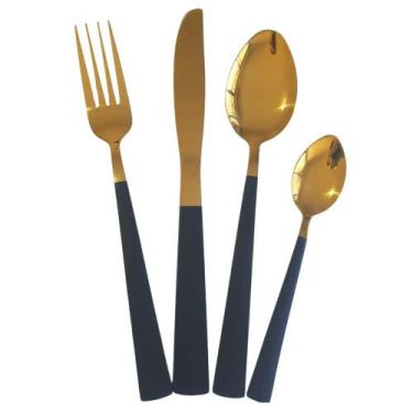 Imagem de Faqueiro 24 Peças Bicolor Aço Inox Dourado e Preto Saldão - Papel Mâch