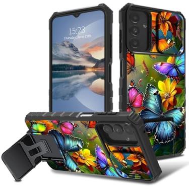 Imagem de HEAKIERG Capa de celular para Samsung Galaxy A16 5G de 6,7 polegadas com capa deslizante para câmera, proteção de camada dupla à prova de choque, capa robusta para Samsung A16 5G, borboleta