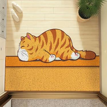 Imagem de Tapete de porta engraçado para ambientes internos e externos, 45 × 75 cm, captura capachos de boas-vindas à sujeira, antiderrapante, durável e à prova d'água para entrada, aparável e lavável (gato