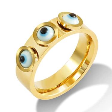 Imagem de JINHUI Anéis de coração com pingentes para mulheres, anel de amor eterno banhado a ouro 18k, anéis de amizade de coração de aço inoxidável, anel de mão de Fátima com olho turco, presente delicado para