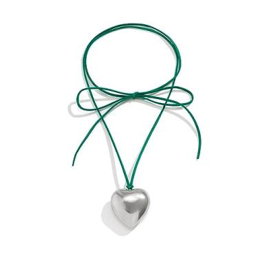 Imagem de Colar de coração para mulheres, corrente de veludo ajustável, colar com pingente vermelho, joia moderna, plástico, veludo, fio de cera, Sem Pedra Preciosa