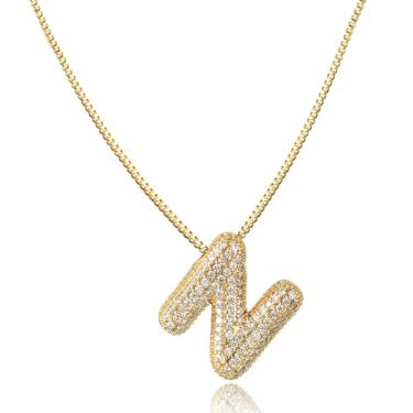 Imagem de Colar feminino com letra inicial de bolhas de diamante, banhado a ouro 14K, balão bufante, alfabeto, cristal, zircão, pingente de nome para meninas adolescentes, berloques delicados, joias modernas,