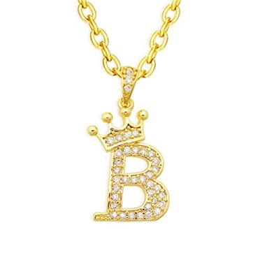 Imagem de LXSSLY Colar feminino com coroa de ouro com pingente delicado de letra A-Z, banhado a ouro 18 K, zircônia e coroa para mulheres e meninas, Cobre, Zircão
