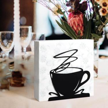 Imagem de Suporte de guardanapo moderno, dispensador de papel de armazenamento em pé com padrão de copo de café para mesas, decoração de cozinha e sala de jantar, porta-guardanapos de ferro para uso interno e
