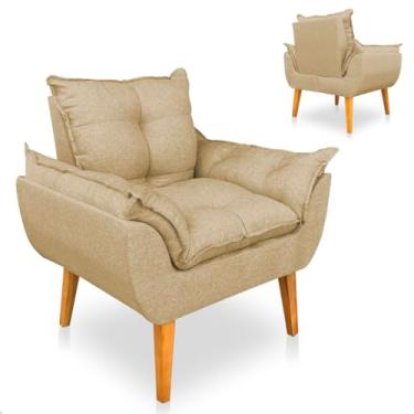 Imagem de Poltrona Decorativa Cadeira Estofada Sala de Estar Quarto Recepção Escritório Luxo Linho (Linho Dourado)