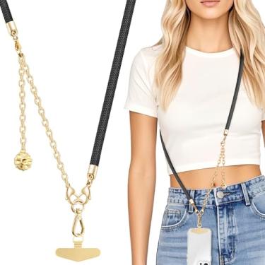Imagem de ROCONTRIP Cordão de telefone ajustável 2 em 1, corrente de telefone estendida transversal e alça de pulso com aba de metal para todos os telefones, cordão resistente para iPhone para mulheres, compras