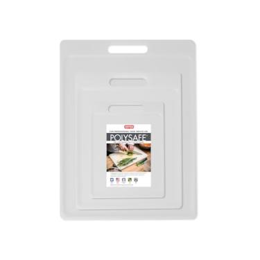 Imagem de Dexas Pacote com 3 tábuas de corte de poliéster certificadas pela NSF com alça, 15 x 21 cm, 21 x 37 cm, 28 x 37 cm, placa de corte de cozinha antiderrapante reversível, branca
