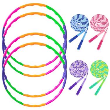 Imagem de BEVBBJOA Pacote com 8 argolas de fitness e corda de pular, anéis de ginástica removíveis e cordas de salto de bambu que não ficam atadas, adequadas para treino de treino e presente