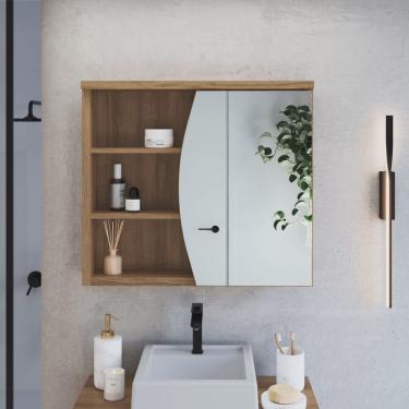 Imagem de Armário Espelheira para Banheiro Laura com 1 Porta e 2 Prateleiras Mel