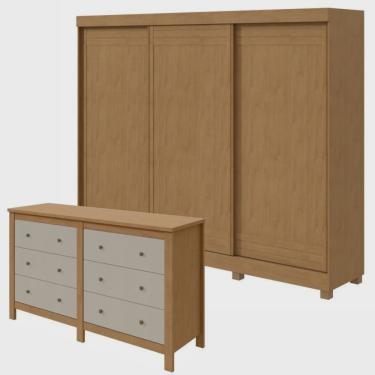 Imagem de Conjunto de Guarda-roupa 3 Portas 4 Gavetas Nice com Pés e Cômoda 6 Gavetas Mdp/mdf Maggiore