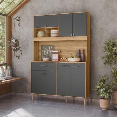 Imagem de Armário Para Cozinha 6 Portas 1 Gaveta 120 cm Freijó Cinza Erva Doce