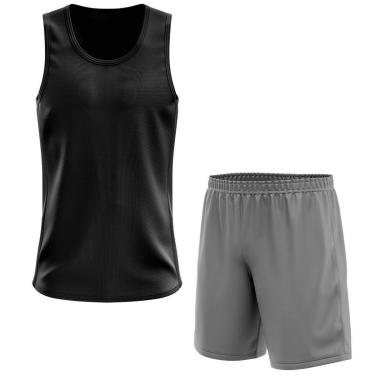 Imagem de Kit Calção Short Futebol Basquete Cinza + Regata Masculina Lisa Básica Dry-Masculino