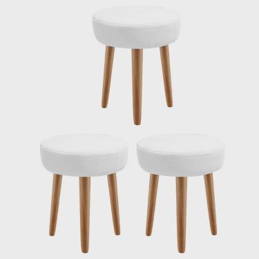Imagem de Kit 03 Banqueta Alta Julia Industrial 55cm Pé Palito Madeira Suede Branco - Ahz Móveis