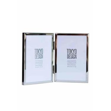 Imagem de Porta Retrato Duplo Livro Abre Fecha Em Metal E Vidro 10X15 - Onix