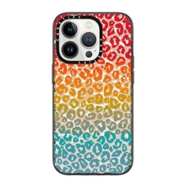 Imagem de CASETiFY Capa compacta para iPhone 14 Pro [leve/1,2 m. 2X proteção contra quedas de grau militar/fina] - Cheetah atrevida vibrante arco-íris - preto transparente