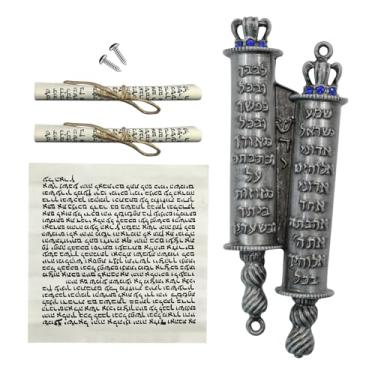 Imagem de MrMrKura Mezuzá para porta, capa de mezuzá de metal com 2 pergaminhos para presentes judaicos, decoração de aquecimento de casa judaica, Natal, Páscoa (cinza)