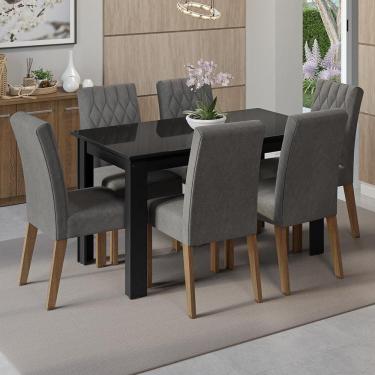 Imagem de Conjunto Sala de Jantar Mesa Tampo de Vidro 6 Cadeiras Rustic/Preto/Silver Odara Madesa