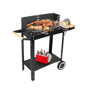 Imagem de paxlloonge Grelhadores a carvão, churrasqueira ao ar livre com mesa lateral, churrasqueira a carvão com rodas para grelhar ao ar livre/cozinhar na mesa