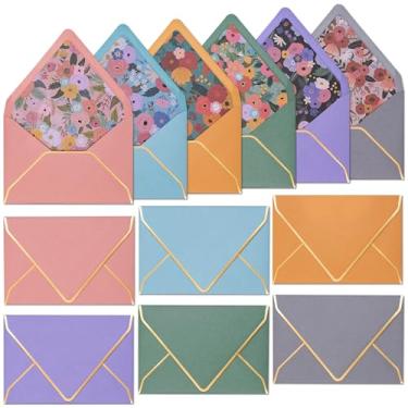 Imagem de Envelopes de convite - Envelopes de 30 unidades com borda de folha dourada, envelopes de cartão de visita a granel forrados, A4, 10 x 16 cm, 6 cores