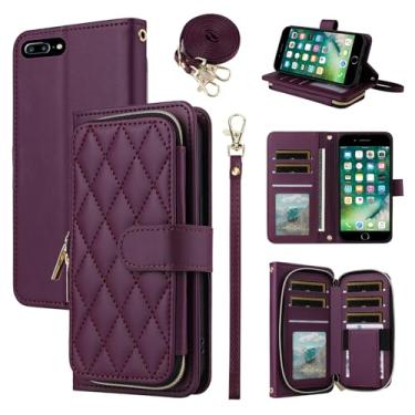 Imagem de Furiet Argyle Capa carteira para iPhone 7plus 8plus 7/8 Plus com alça de pulso, compartimento para cartão com zíper e suporte para celular para iPhone 7s 7s + 7 8s 8+ telefones 8 7p 8p mulheres