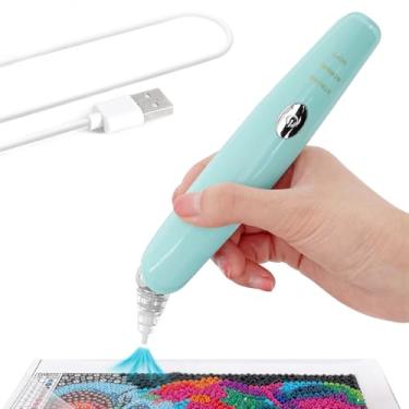 Imagem de Happinit Caneta elétrica de pintura de diamante, modo de sucção ajustável, caneta de pintura artística de diamante sem fio com bomba de vácuo para adultos, kits de ferramentas de arte DIY (verde)
