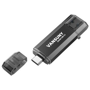 Imagem de Vansuny Flash Drive tipo C de 256 GB atualizado 450 MB/s USB 3.2 de alta velocidade 2 em 1 OTG USB A + pen drive duplo tipo C com chaveiro para Android