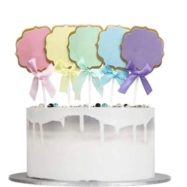 Imagem de 25 PCS Writable Pastel-Glitter Colored Cake Toppers with Ribbons, Paper Cupcake Toppers Cake Decorations for Wedding Baby Shower Kids Birthday Party Decorations Supplies (5 Colors)