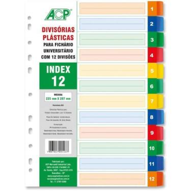 Imagem de Divisória para Fichário Plástica com 12 Projeções Colorido - ACP