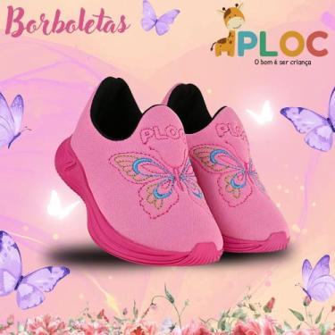 Imagem de Tênis infantil Ploc Borboletas Jogging- Menina Anatômico, Rosa, 33