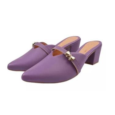 Imagem de Mule Scarpin Salto Alto Grosso Lacinho Sapato Bico Fino Casual Festa -