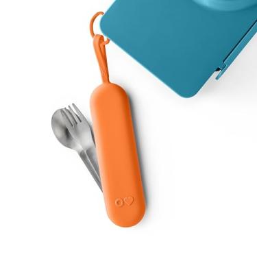 Imagem de Omie Conjunto de utensílios de viagem OmieBox | Garfo e colher com estojo para viagem fácil | Garfo e colher de aço inoxidável (laranja)