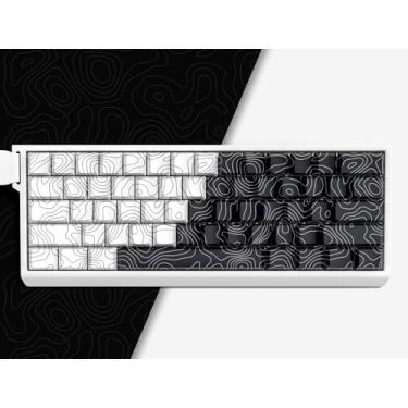 Imagem de Teclas PBT Double Shot, branco e preto, teclas topográficas, linhas retroiluminadas, brilho através, tecla impressa lateral, sublimação de tinta, tampas de teclado Cherry Profile para teclado mecânico