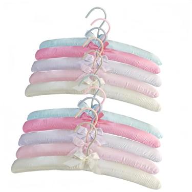 Imagem de Cabides acolchoados para roupas femininas, cabides de cetim acolchoados para pendurar tecidos delicados, vestidos de noiva, suéteres e casacos, lindo cabide fofo e fofo para armário (10, multicolorido