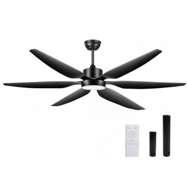 Imagem de Ventilador De Teto Grande de 54 Polegadas, 110-220V, Ventilador De Teto Industrial Com Controle Remoto, Ventilador de Teto com Luz, 6 Lâminas, 6 Velocidades, Luz LED, Preto