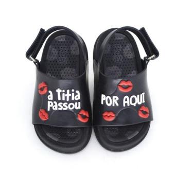 Imagem de Sandália Infantil Menina Plugt Mini Bizz Beijinhos da Titia Preta Conf