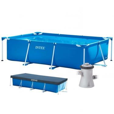 Imagem de Piscina Estrutural Retangular 3.834 Litros Pvc Armação + Filtro 110v + Capa Intex