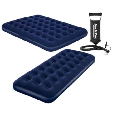 Imagem de Kit Colchão Casal Inflável Resistente + Colchão Solteiro Inflável + 1 Bomba De AR