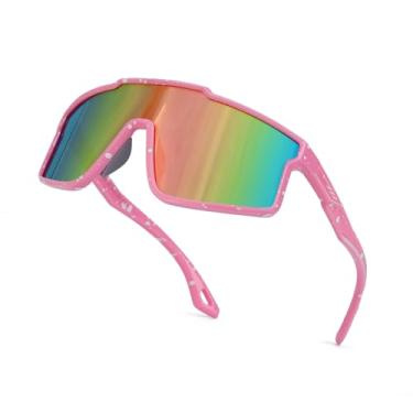 Imagem de Aofalbe Óculos de sol de beisebol infantil, óculos de sol esportivos polarizados juvenis para meninos e meninas, óculos de softball, óculos de ciclismo com bloqueio UV400, armação rosa com lente rosa