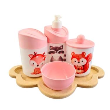 Imagem de Kit Higiene Bebê Floresta Encantada c/bandeja MDF - Menino e Menina (Nuvem Crua/Rosa)