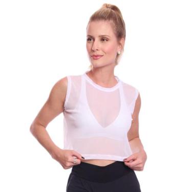 Imagem de Cropped De Tule Transparente Sem Manga Regata Feminina - Brás e Cia, G