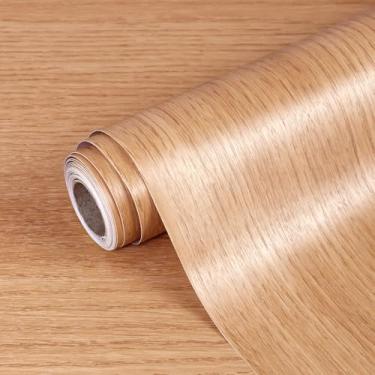 Imagem de Papel de parede marrom de contato de madeira 40 cm x 400 cm Descole e cole à prova d'água e papel de parede autoadesivo para armários de bancada, papel de parede de grão de madeira