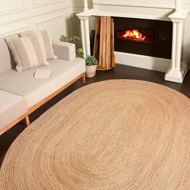 Imagem de SISOSU Tapete oval boho trançado de juta natural, tapete de área de juta de fazenda de 1,8 x 2,7 m, decoração de casa artesanal boêmia, perfeito para sala de estar, quarto, sala de jantar e estudo