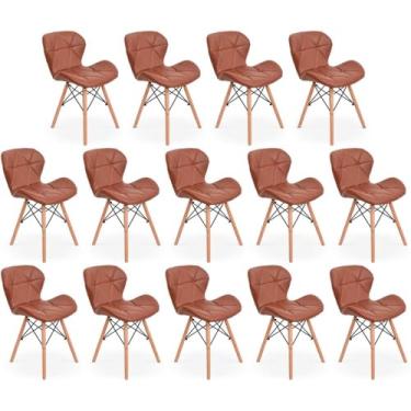 Imagem de Kit 14 Cadeiras de Jantar Charles Eames Slim Wood Estofada - Marrom